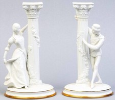 Franklin Mint Bisquit Porzellan - 2 St.Figur/Kerzenstender "Romeo and Juliet"