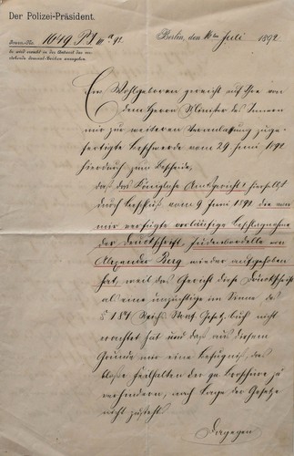 Brief polizeipräsident 1892 - brief,