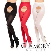 Ouvert Strumpfhose mit großem Ausschnitt in Weiß, Schwarz und Rot, Gr. XL - 4XL