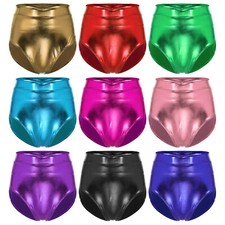 Damen Metallic Hotpants Glänzend Booty Shorts Panties Disco Rave Tanz Kurz Hose