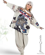 LAGENLOOK Pulli Pullover-Strick-Shirt Kapuzen Hoodie natur 44 46 48 50 52 54 56