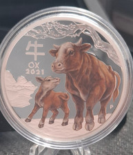 1 Oz Silbermünze Australia Perth Mint -Lunar III - Ox - Ochse - Coloured PP 2021