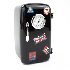 Clockee Designer Tischuhr Kühlschrank schwarz aus Metall Quarz Analog NEU