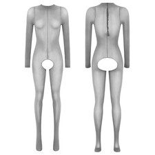 DE Damen Bodystockings Sexy Transparent Body Catsuit im Schritt Offen Dessous 