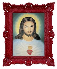  Gemälde Wandbild Gott Jesus Christus Herz Wand Bild mit Rahmen BAROCK 56x46 Mix