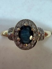Ring, 585 Gelbgold (14 Karat), mit Saphir + Diamanten, Gr. 53