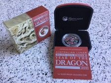 Lunar II Drache 2012 1oz Silber 999  PP Farbe farbig color coloriert