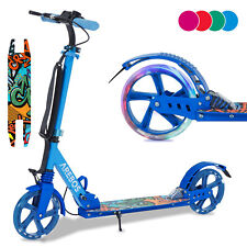 AREBOS Tretroller Scooter Kickroller Cityroller | bis 100kg |mit LED-Reifen Blau