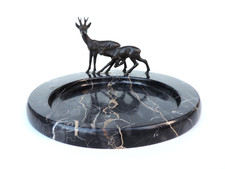 ART DECO ABLAGE VISITENKARTENSCHALE  REH FIGUREN BRONZE MARMOR  20er- 30er
