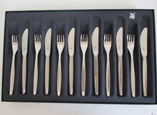 WMF VORSPEISE-/ DESSERTBESTECK STOCKHOLM CROMARGAN 12-TEILIG, MESSERGRIFF GERADE