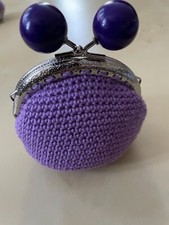 Geldbörse, Münztäschchen, mit Metallbügel, Handarbeit, gehäkelt, neu, Vintage