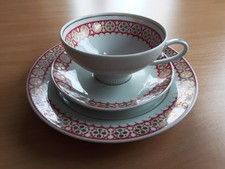 Sammel -Tasse 3 teilig Colditz Porzellan Lettin , rot /gold aus DDR Zeit,Vintage