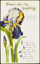 Flower Face 1920 Fleur de lis Alte Postkarte Präge Ak No.160