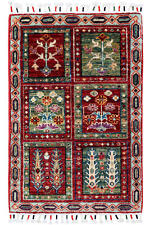 Teppich Orient Ziegler Felder Bakhtiar 60x90 cm 100% Wolle Handgeknüpft grün rot