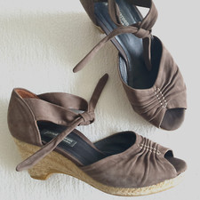 PAUL GREEN Nubuk KEIL SANDALETTE Wedges TAUPE Espadrilles Stil Gr. 39 bequem