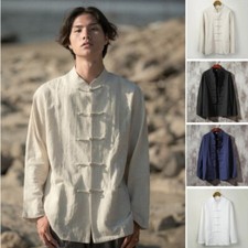 Chinesisch Salingstutzen Anzug Herren Retro Hemd Kung Fu Tai Chi Jacke Hanfu Top