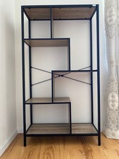 Bücherregal Metall Schwarz Eichefarbe Modern Neuwertig 145x80x30 cm