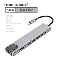 USB-C Hub 8-IN-1 Adapter 4K HDMI USB 3.0 LAN RJ45 Ethernet Micro SD Kartenleser