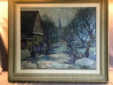 ALTES ÖLGEMÄLDE - BAUERNKATE IM WINTER - A.ZLATNOV