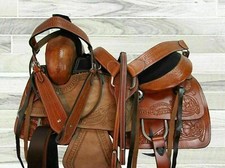 PRO WESTERN ROPING RANCH SATTEL 16" PLEASURE TOOLED LEATHER HORSE TACK SET