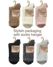 Frauen Winter Thermo Socken Soft Socks Fleece Flauschig Zopfmuster Wollsocken