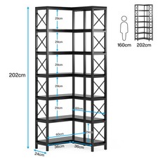 7-stufiges Eck-Bücherregal mit Metallrahmen – Offene Regale