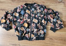 Vintage Blouson aus reiner Seide, von C&A allover Muster, schwarz/bunt Gr 36