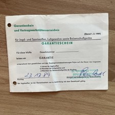 Original Garantieschein Jagd