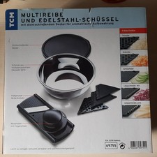 Multireibe mit 5 Reibeeinsätze Hobel mit Edelstahlschüssel TCM 26cm in OVP