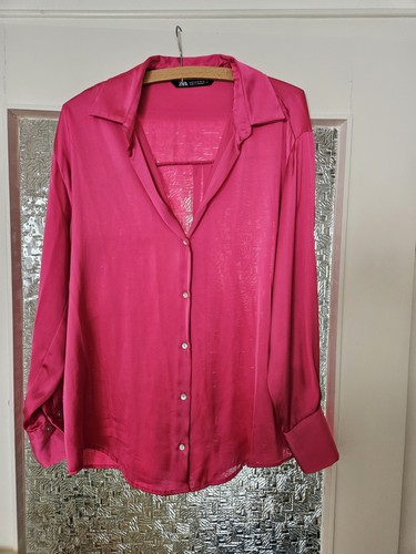 Zara bluse pink satin - bluse,