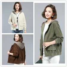 Damen mit Kapuze Cord Mantel