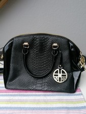 Silvio Tossi Damen Leder Handtasche, Schwarz Neu Krokooptik