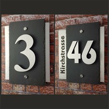 *3D Hausnummer Schiefer Edelstahl Design Hausnummernschild Zahlen Schieferplatte