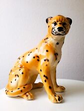 70er Italien Figur Keramik BODENFIGUR, Leopard, Handbemalt 80s