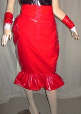 Lackrock knielang,Rüschen,Bleistiftrock,Schnürgürtel,Vinylskirt, Pencilskirt, 