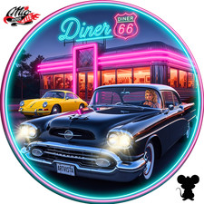 Blechschild Rund (470) 💕 Route 66 💕 Vintage 💕 American Diner Night Lights 