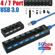USB 3.0 4/7 Port Hub Aktiv mit Netzteil Verteiler USB für windows PC Laptop DE