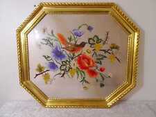 Antike XXL Stickerei Bild in Holzrahmen Vogel Vintage um 1900 - 96 cm x 85 cm