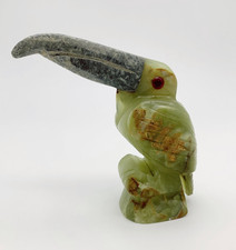 Tukan Vogel geschnitzt grüner Onyx H. 15 cm Steinfigur 710 Gramm Halbedelstein