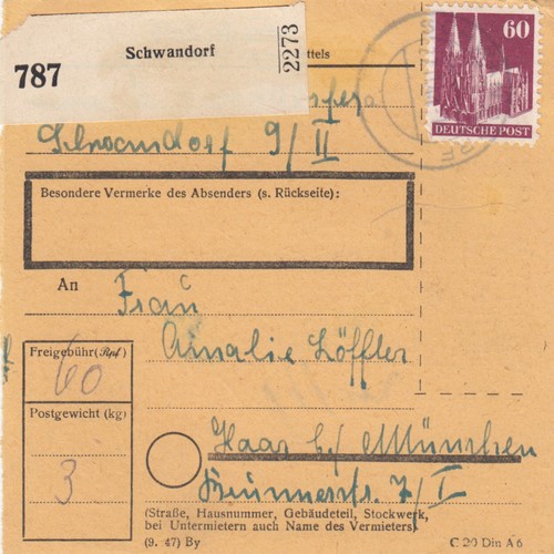 Bizone paketkarte 1948 - bizone,