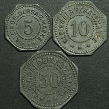 NOTGELD: 5, 10 & 50 Pfennig 1917. Funck 83.1, 2 & 3. CRAILSHEIM / WÜRTTEMBERG.