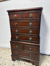 Englische Mahagoni Kommode Bogenfront Antik Wurzel Furnier Mahogany 8 Schubladen