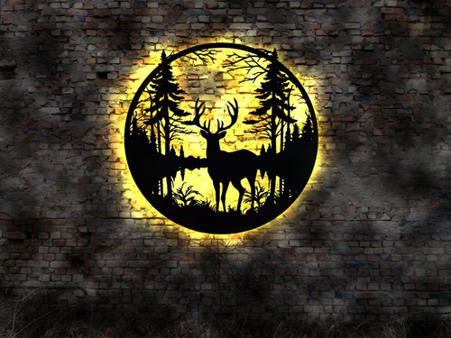 Led wandbild holz reh jagd - led,