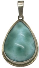 🖤 925er Silber Anhänger mit Larimar Unisex Stein Schmuck - 3,7 x 2,0 cm / 5,28g