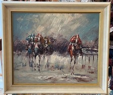 Ölgemälde Pferderennen Expressive Reitszene Europäische Schule (XX)