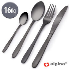 16 tlg Alpina Besteckset 4 Personen Edelstahl schwarz Tafelbesteck Besteck Set
