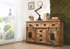 Used-Look Sideboard Schrank shabby chic 7 Schubladen 4 Fächer Mangoholz massiv