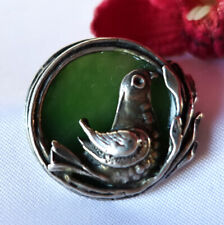 Original Pe Nephrit Jade Brosche 835 Silber old silver brooch / ev 459(67)