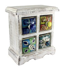 Budawi® Mini Kommode aus Holz und Keramik 4 Schubladen handbemalt Gewürzschrank