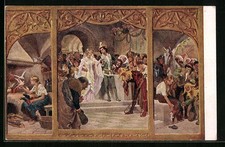 Künstler-AK Paul Hey: Drei Bilder aus dem Märchen Aschenputtel 